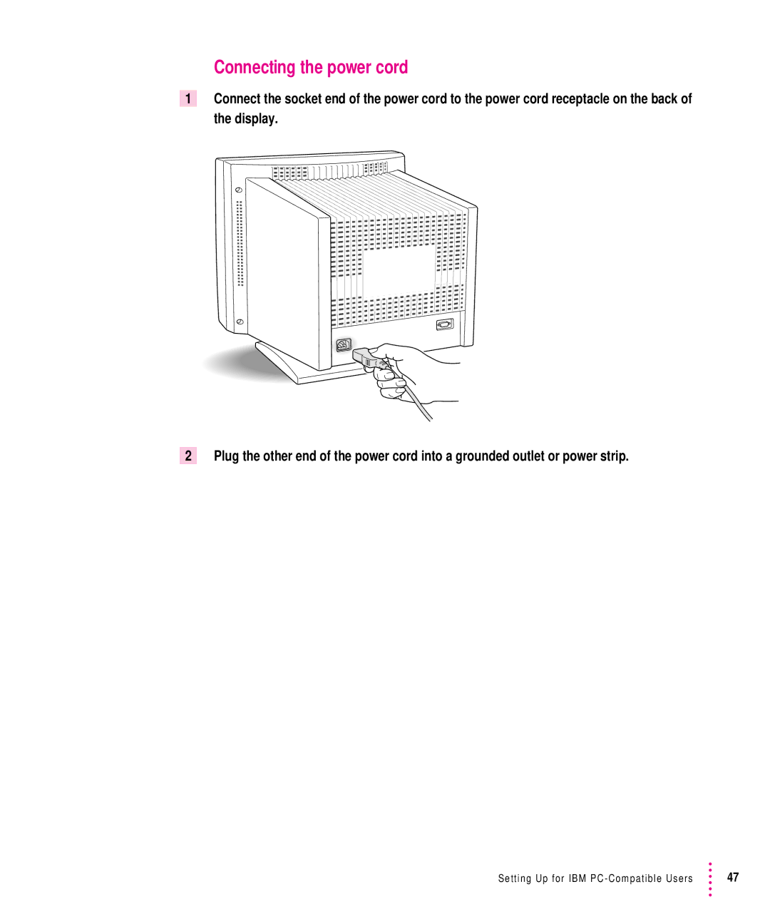 Apple 1705 Display manual Connecting the power cord 