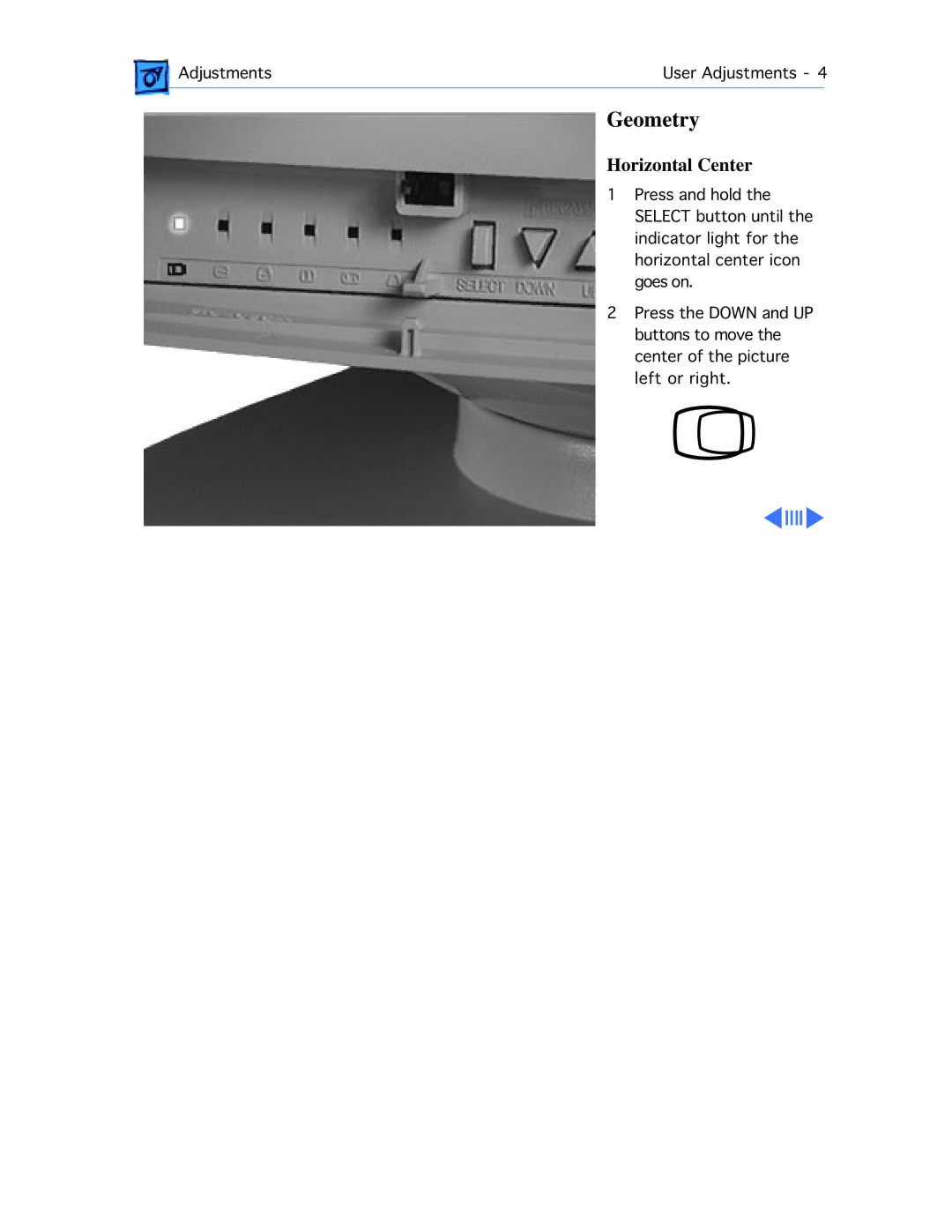 Apple 1705 manual Geometry, Horizontal Center 