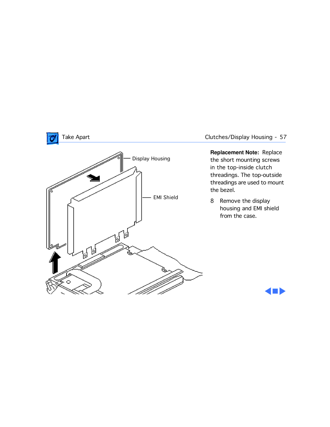 Apple 180C manual Remove the display housing and EMI shield from the case 