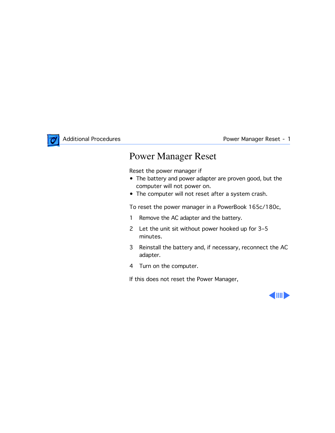 Apple 180C manual Power Manager Reset 