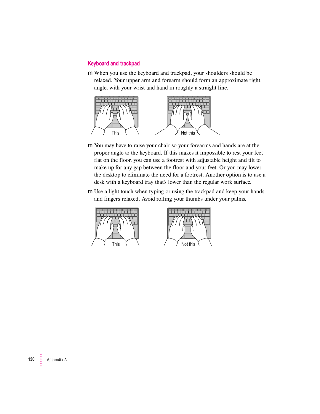 Apple 190 series manual Keyboard and trackpad 