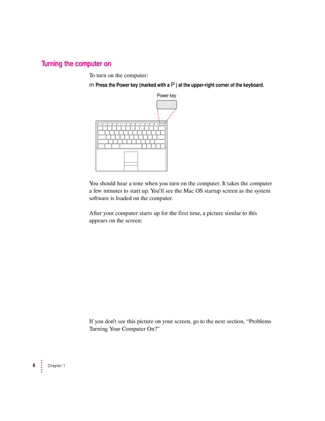 Apple 190 series manual Turning the computer on, To turn on the computer 