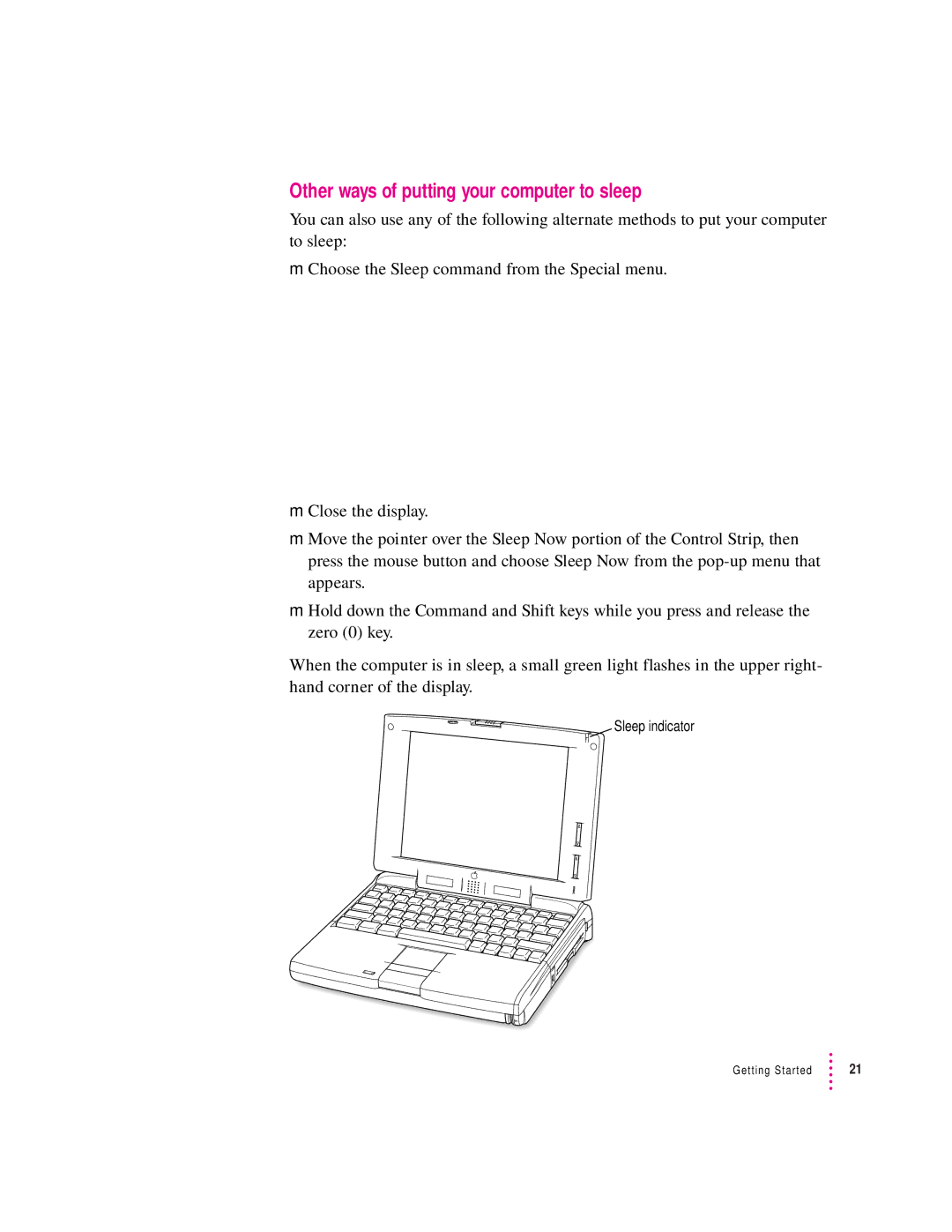 Apple 190 series manual Other ways of putting your computer to sleep 