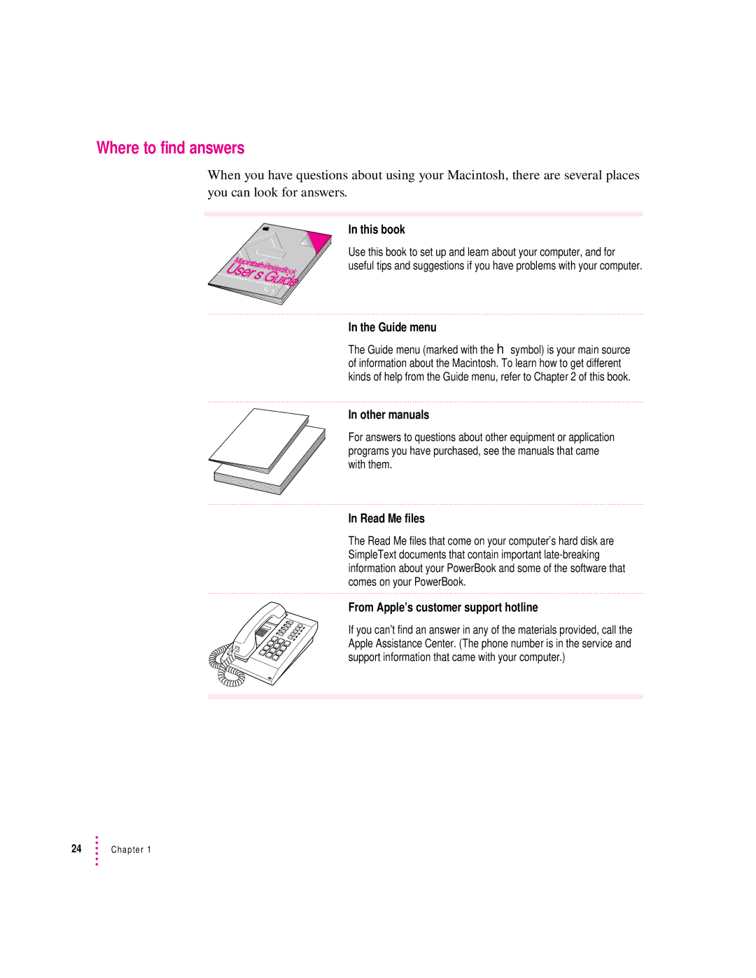 Apple 190 series manual Where to find answers, User’s Guidek 