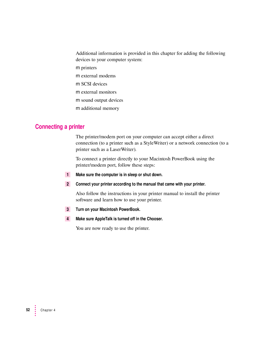 Apple 190 series manual Connecting a printer, You are now ready to use the printer 