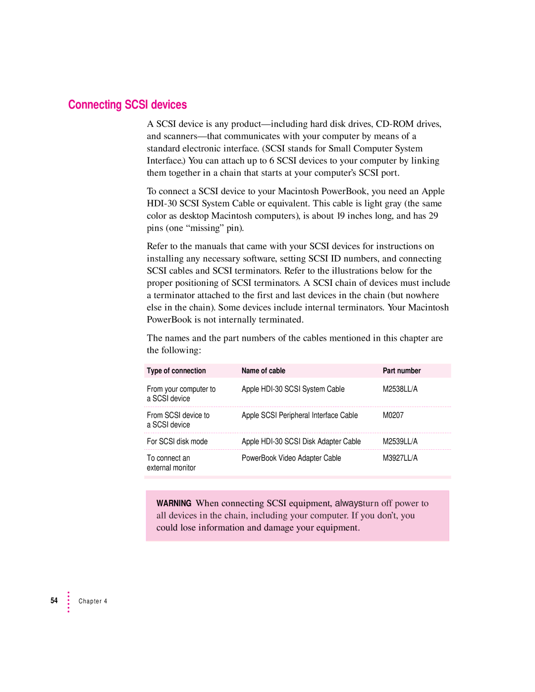 Apple 190 series manual Connecting Scsi devices 