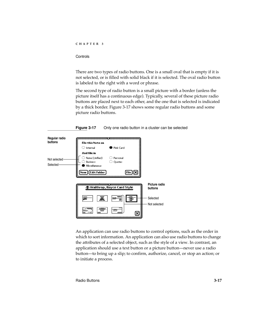 Apple 2 manual 17Only one radio button in a cluster can be selected 