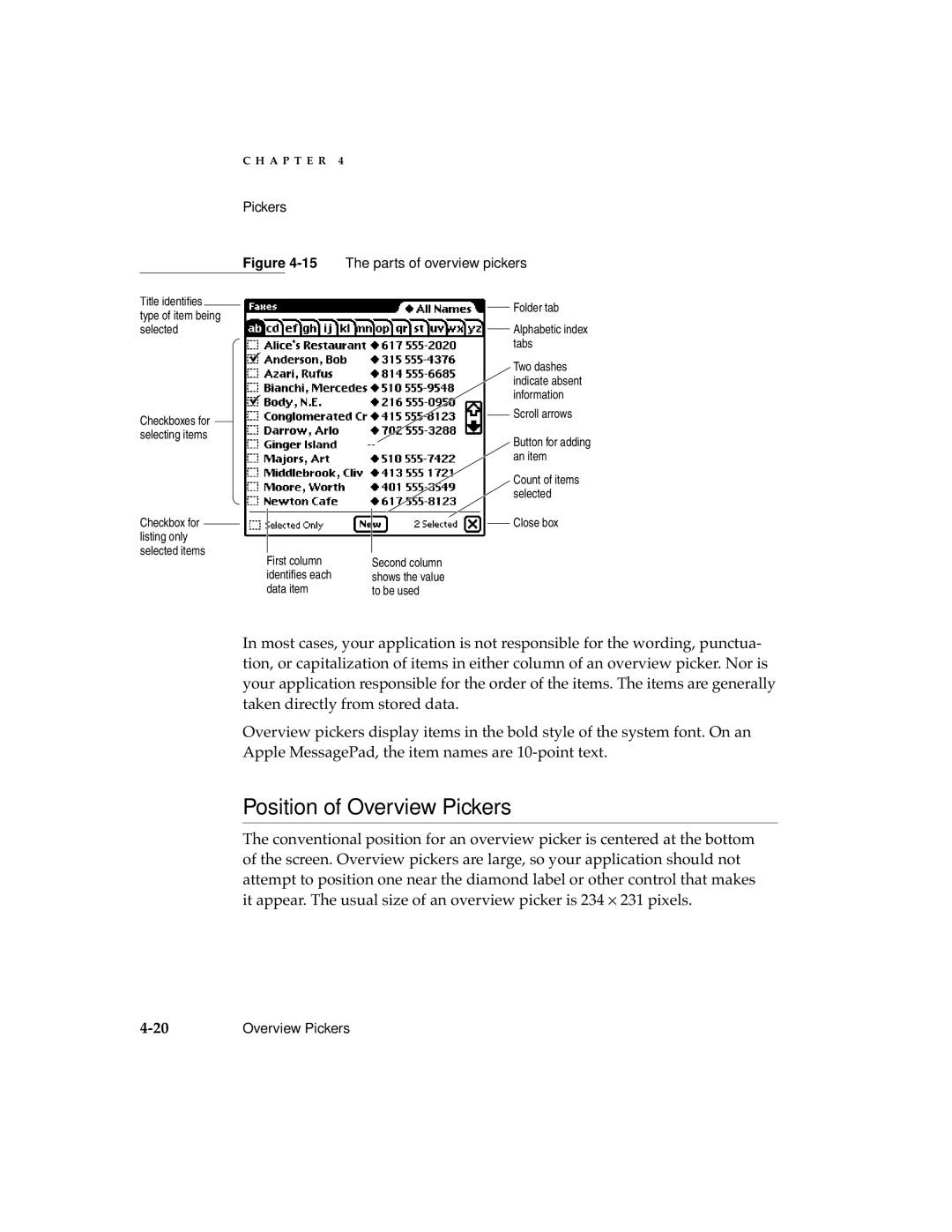 Apple 2 manual Position of Overview Pickers, 15The parts of overview pickers 