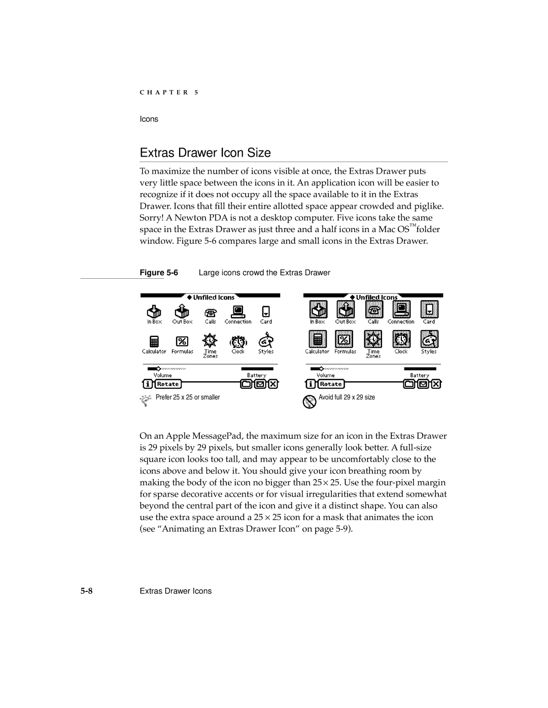 Apple 2 manual Extras Drawer Icon Size, 6Large icons crowd the Extras Drawer 