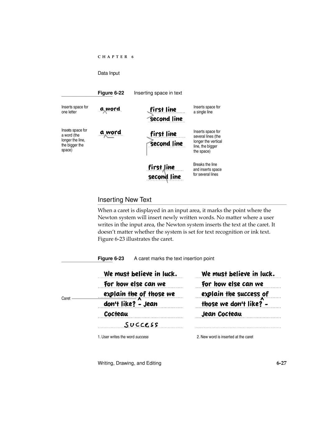 Apple 2 manual Inserting New Text, Data Input Inserting space in text 