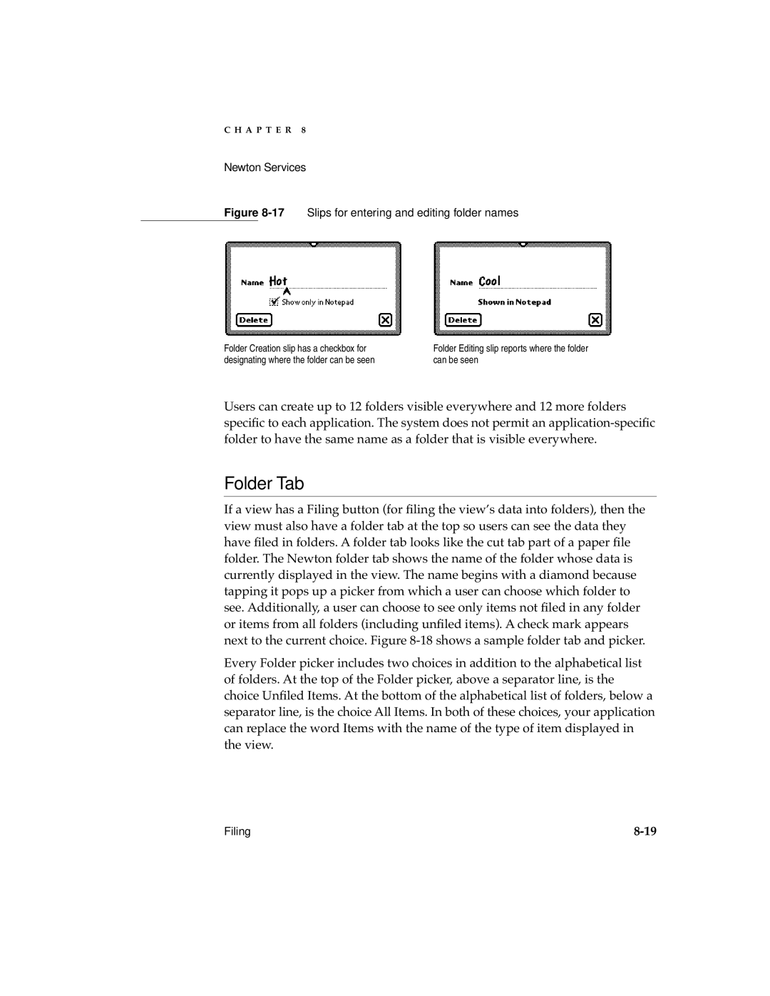 Apple 2 manual Folder Tab, 17Slips for entering and editing folder names 