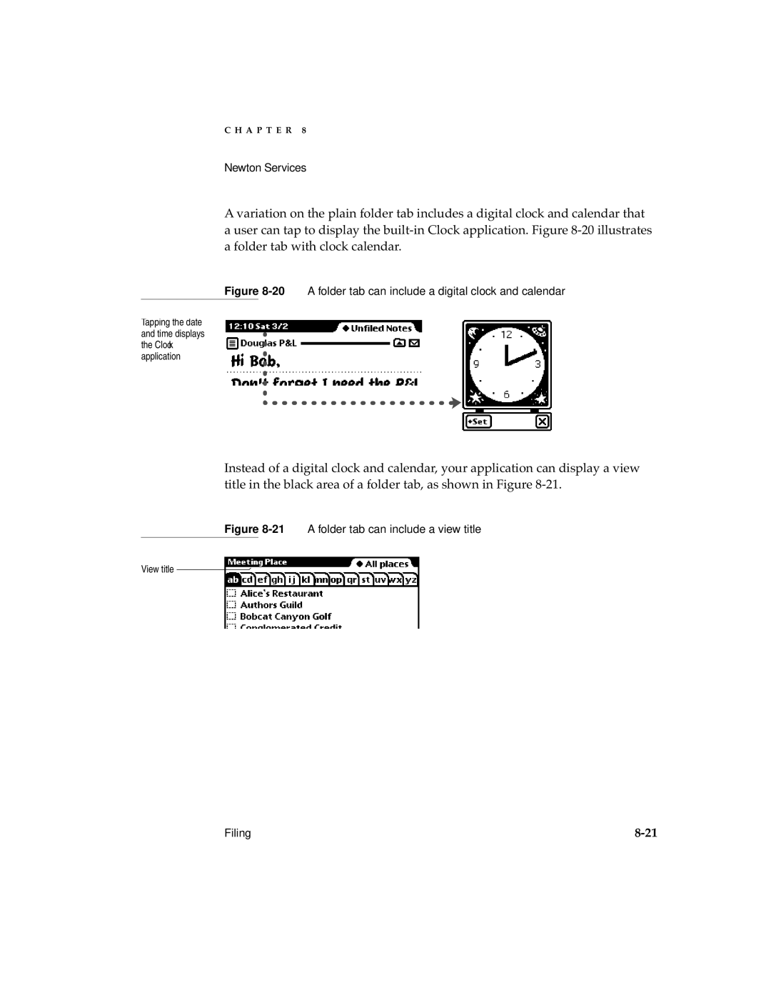 Apple manual 20A folder tab can include a digital clock and calendar 