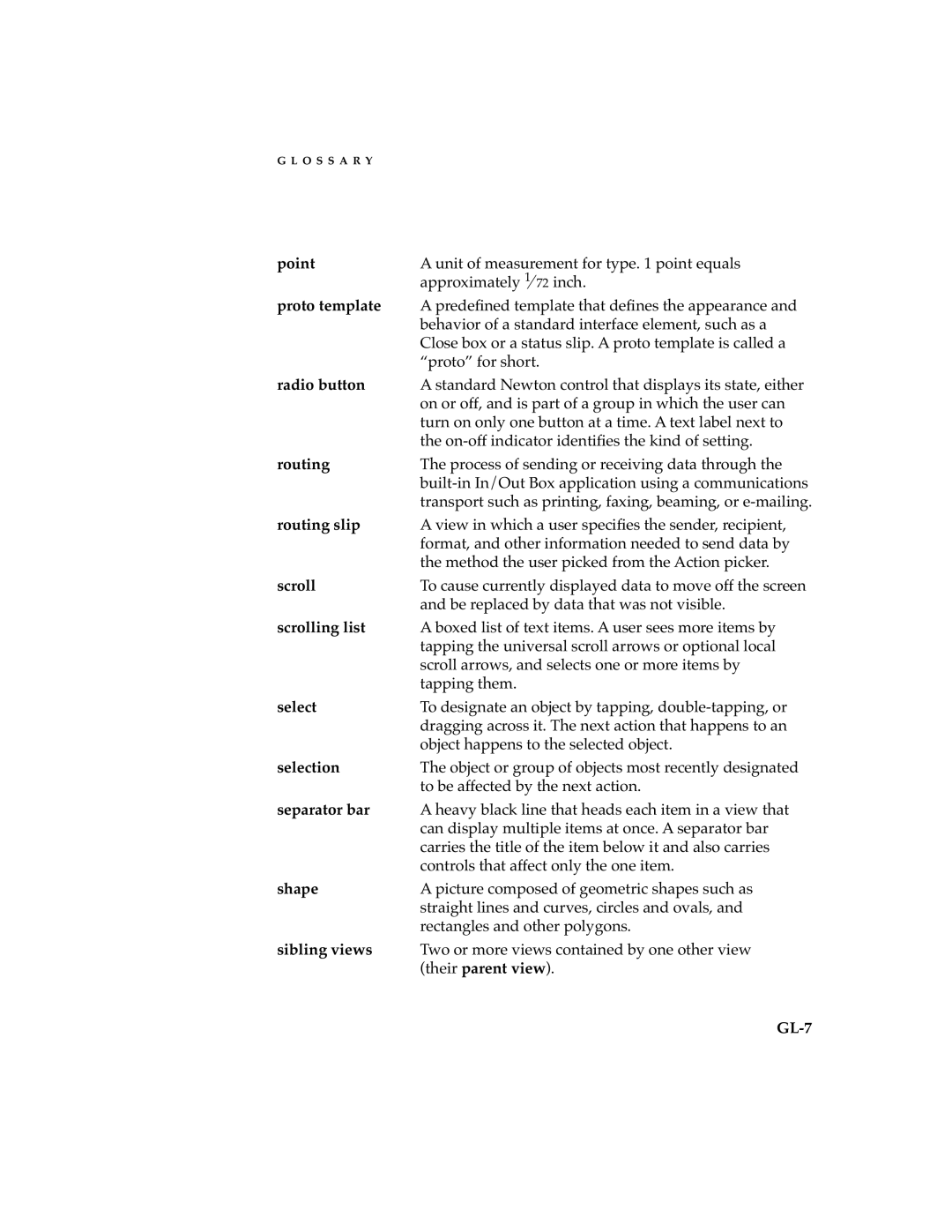 Apple 2 Point, Proto template, Routing slip, Scrolling list, Selection, Separator bar, Shape, Sibling views 