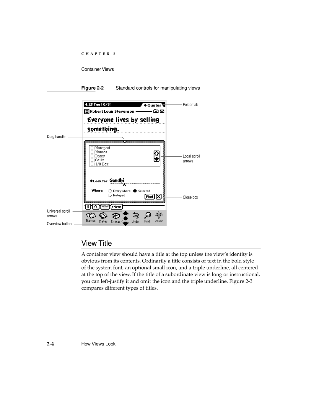 Apple manual View Title, 2Standard controls for manipulating views 