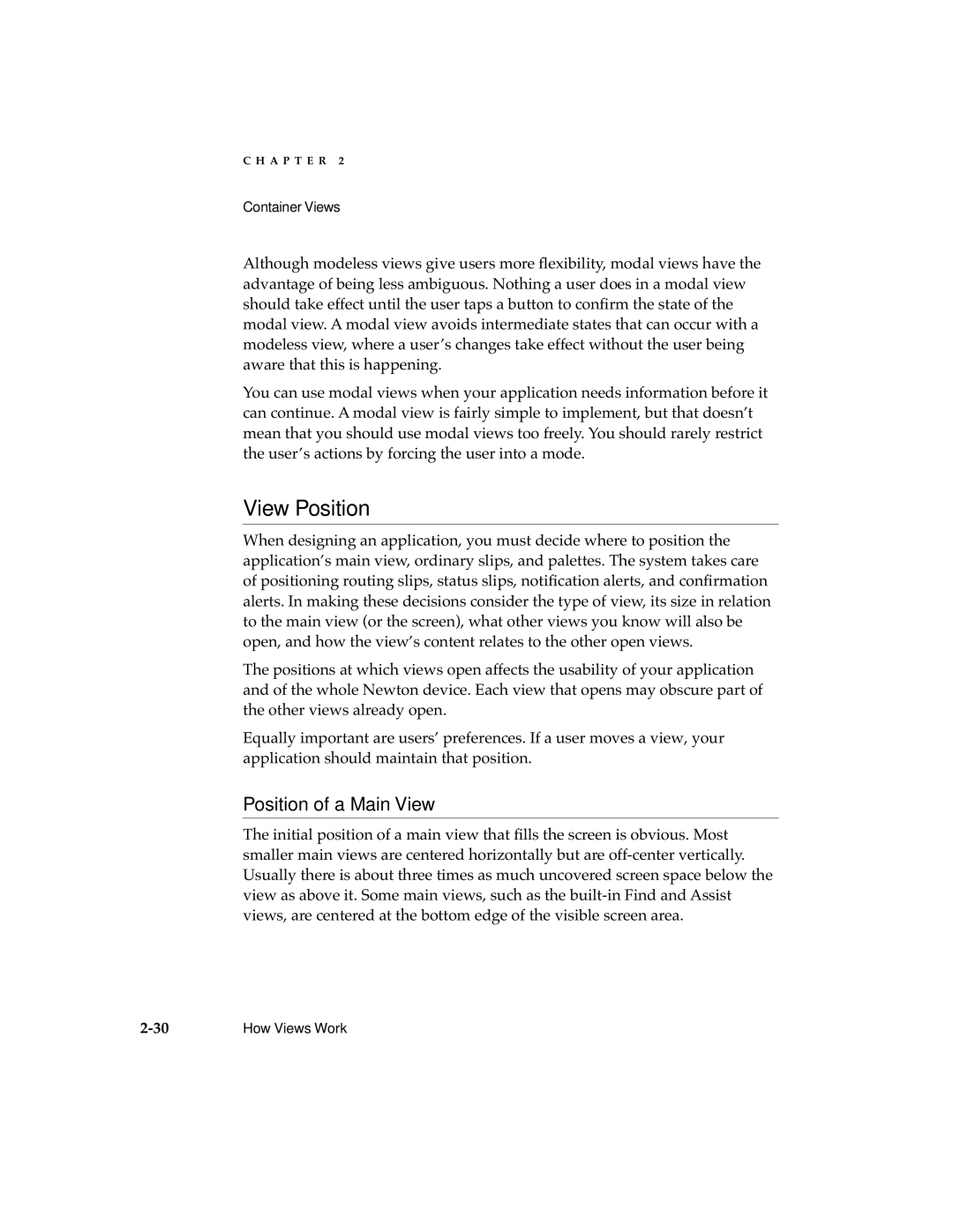 Apple 2 manual View Position, Position of a Main View 