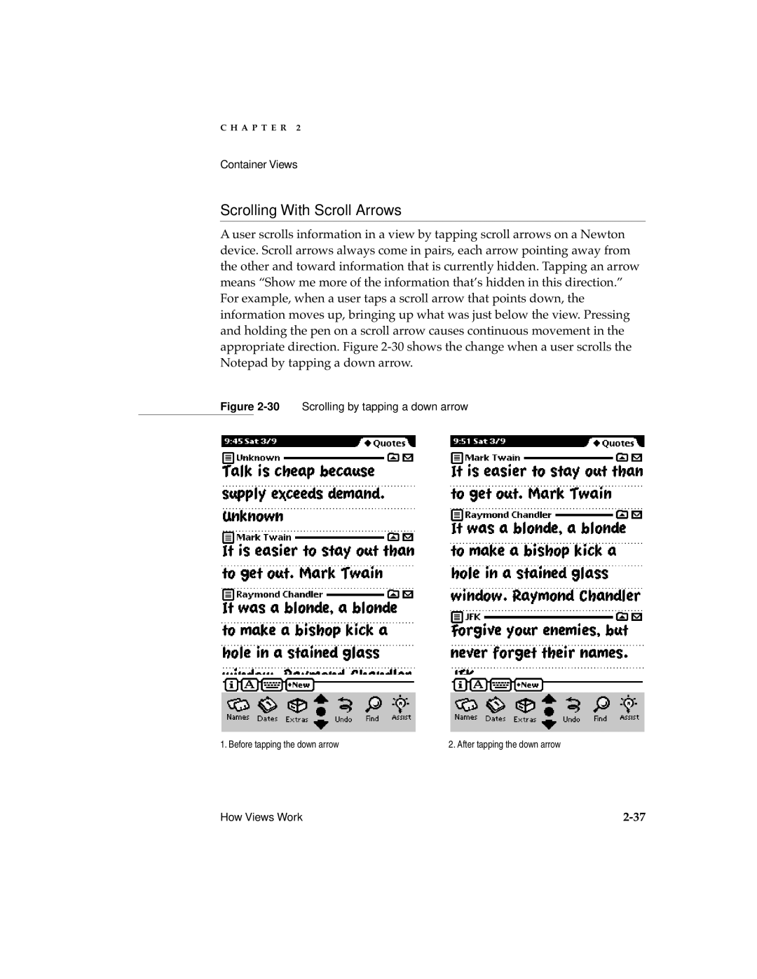 Apple 2 manual Scrolling With Scroll Arrows, 30Scrolling by tapping a down arrow 