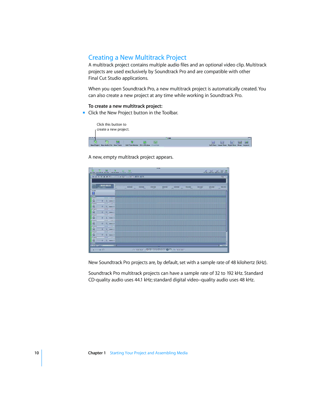 Apple 2 manual Creating a New Multitrack Project, To create a new multitrack project 