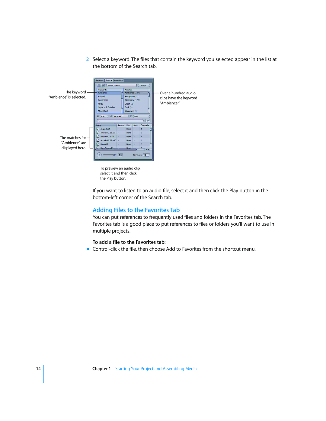 Apple 2 manual Adding Files to the Favorites Tab, To add a file to the Favorites tab 