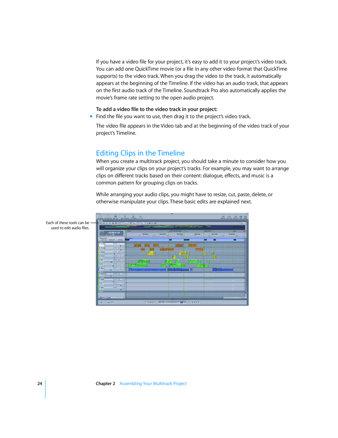 Apple 2 manual Editing Clips in the Timeline, To add a video file to the video track in your project 