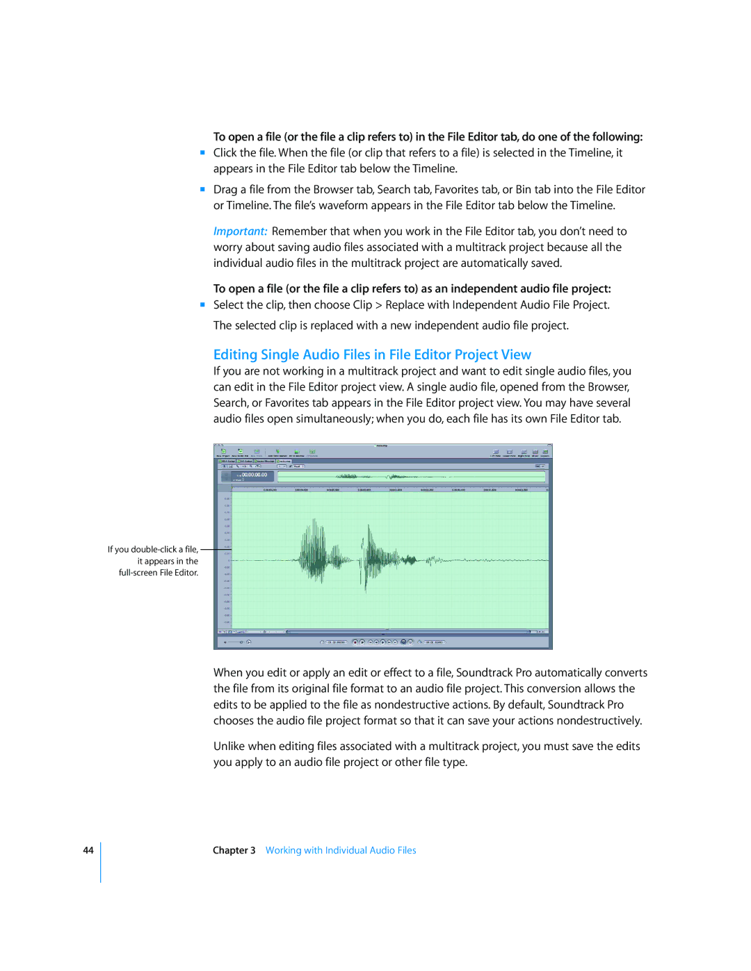 Apple 2 manual Editing Single Audio Files in File Editor Project View 