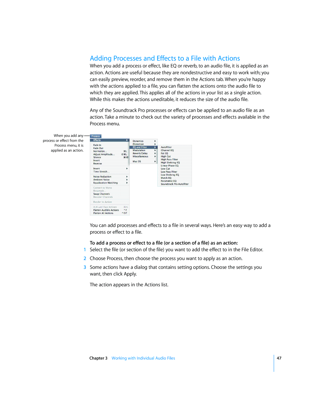 Apple 2 manual Adding Processes and Effects to a File with Actions 