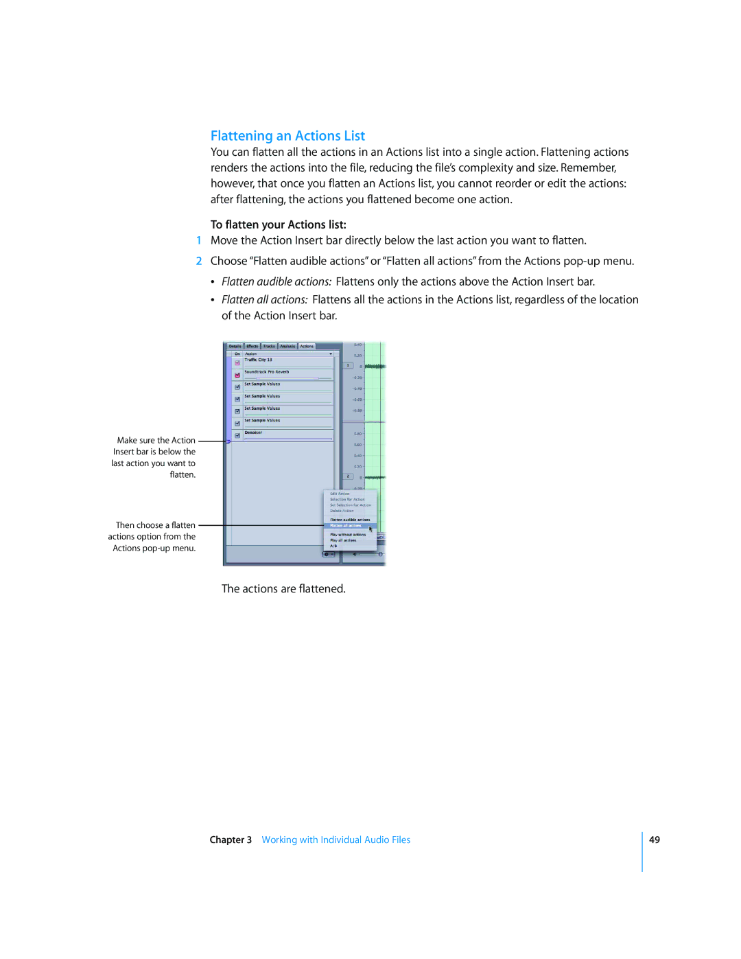 Apple 2 manual Flattening an Actions List, To flatten your Actions list 