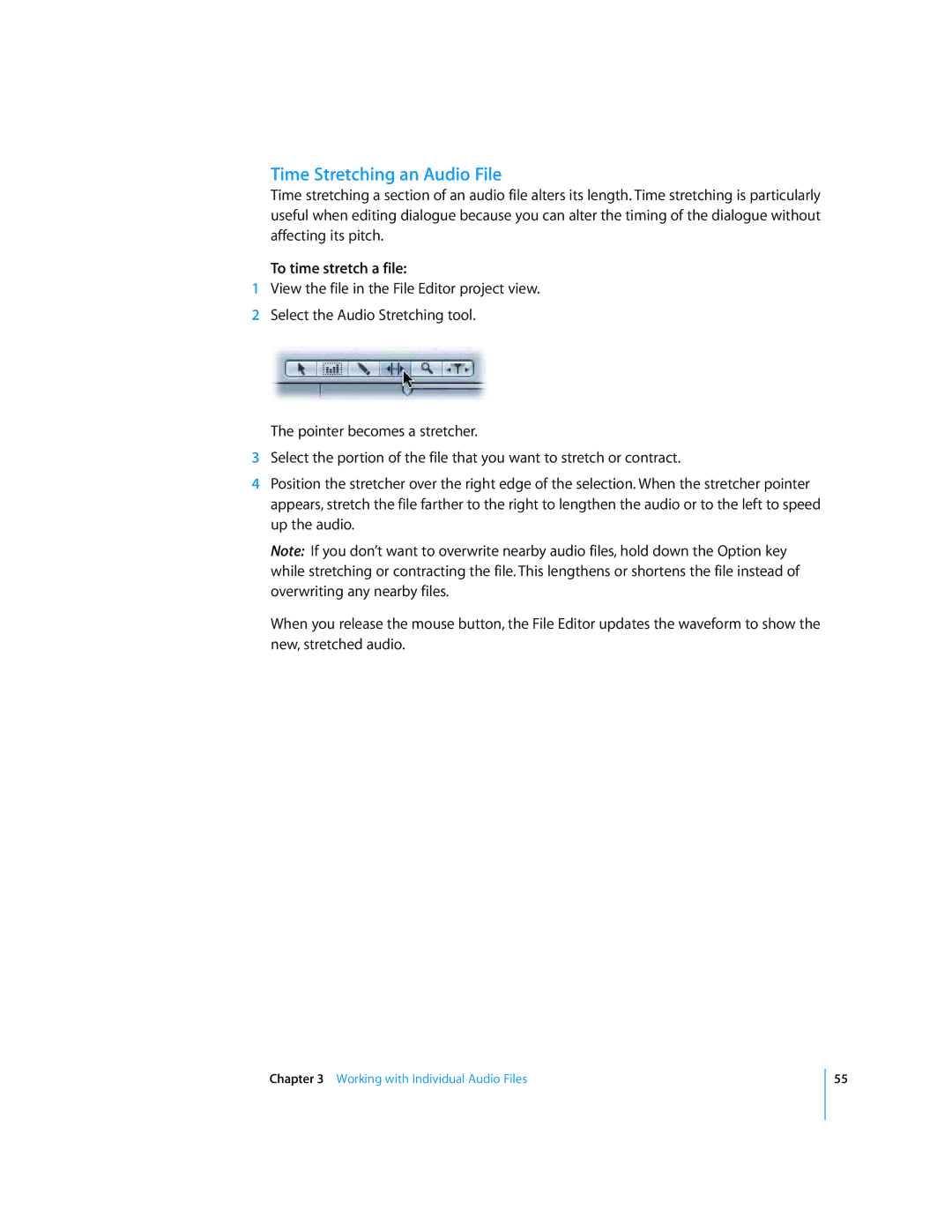 Apple 2 manual Time Stretching an Audio File, To time stretch a file 