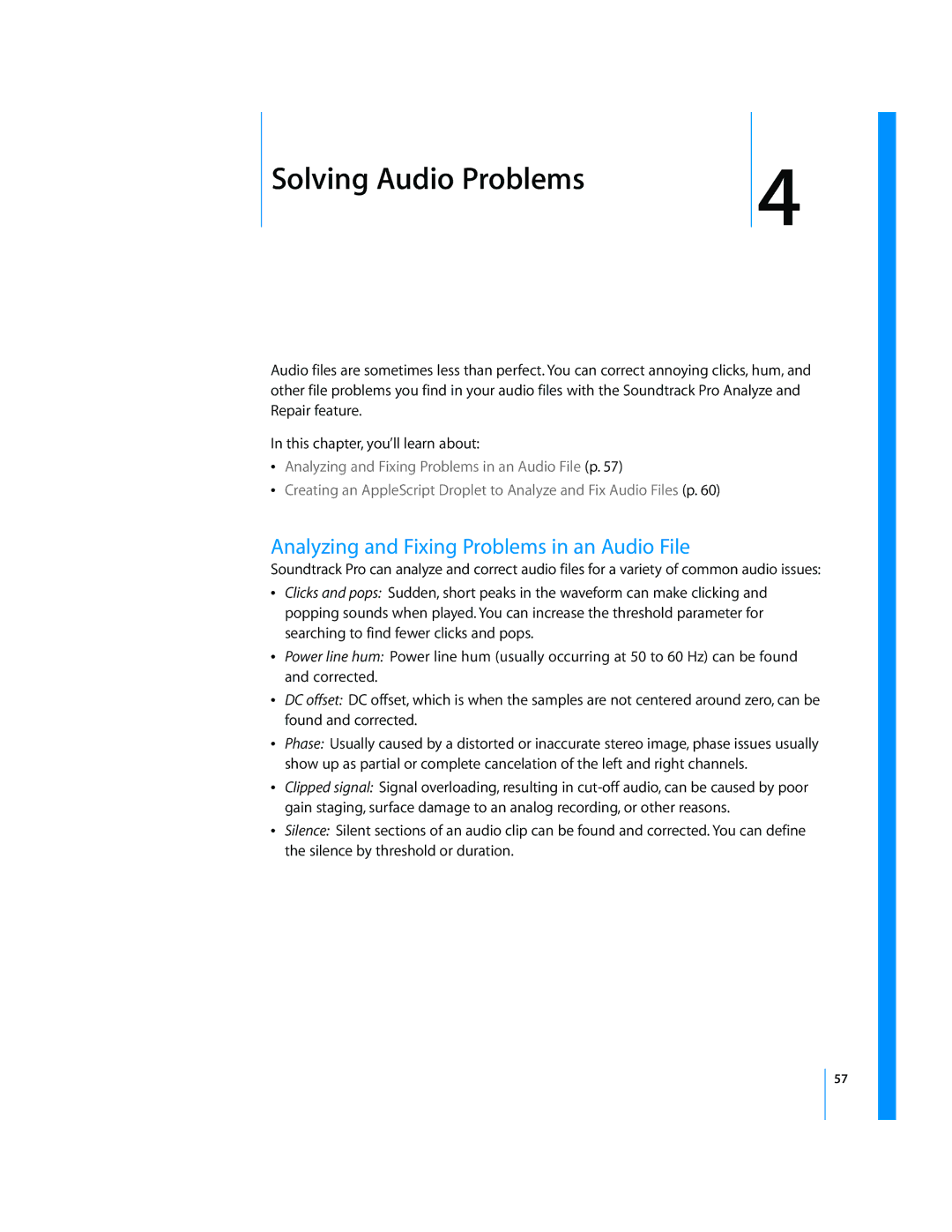 Apple 2 manual 4Solving Audio Problems, Analyzing and Fixing Problems in an Audio File 