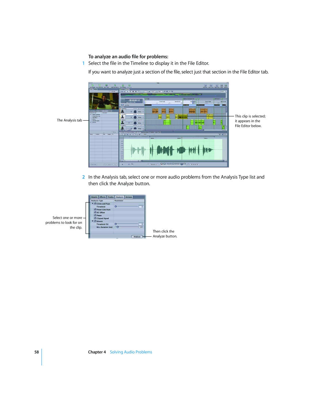 Apple 2 manual To analyze an audio file for problems 