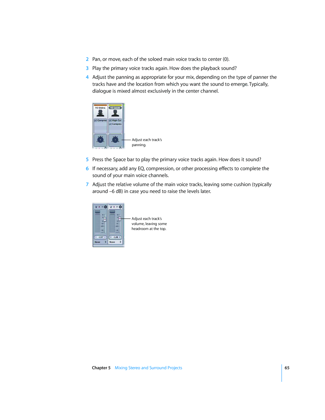 Apple 2 manual Adjust each track’s panning 