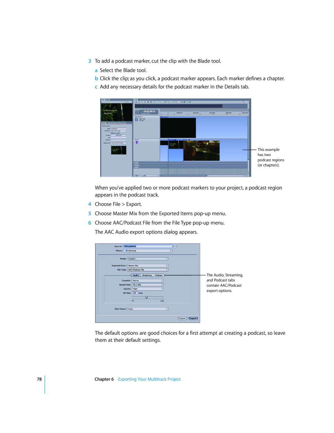 Apple 2 manual This example has two podcast regions or chapters 