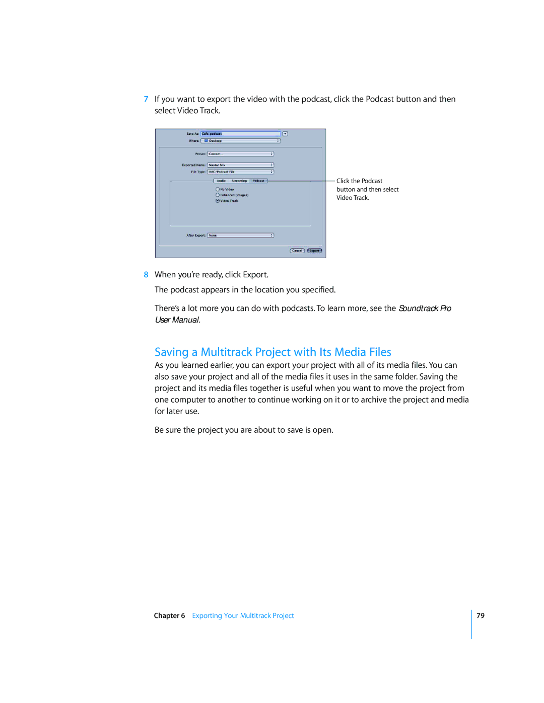 Apple 2 manual Saving a Multitrack Project with Its Media Files 