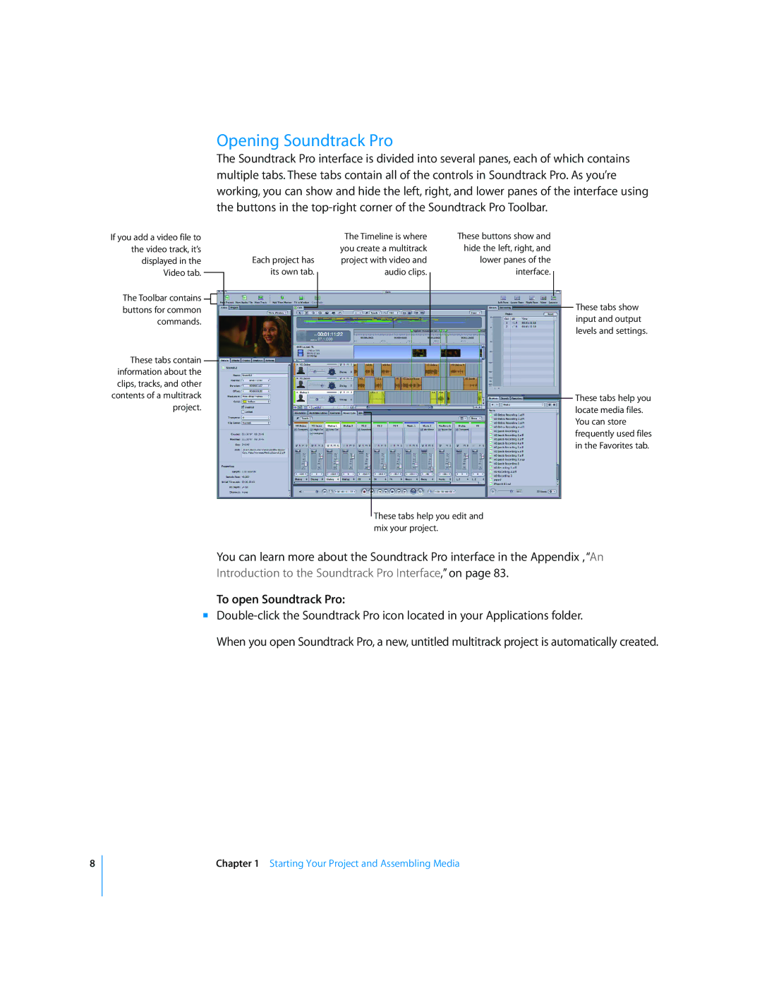 Apple 2 manual Opening Soundtrack Pro, To open Soundtrack Pro 