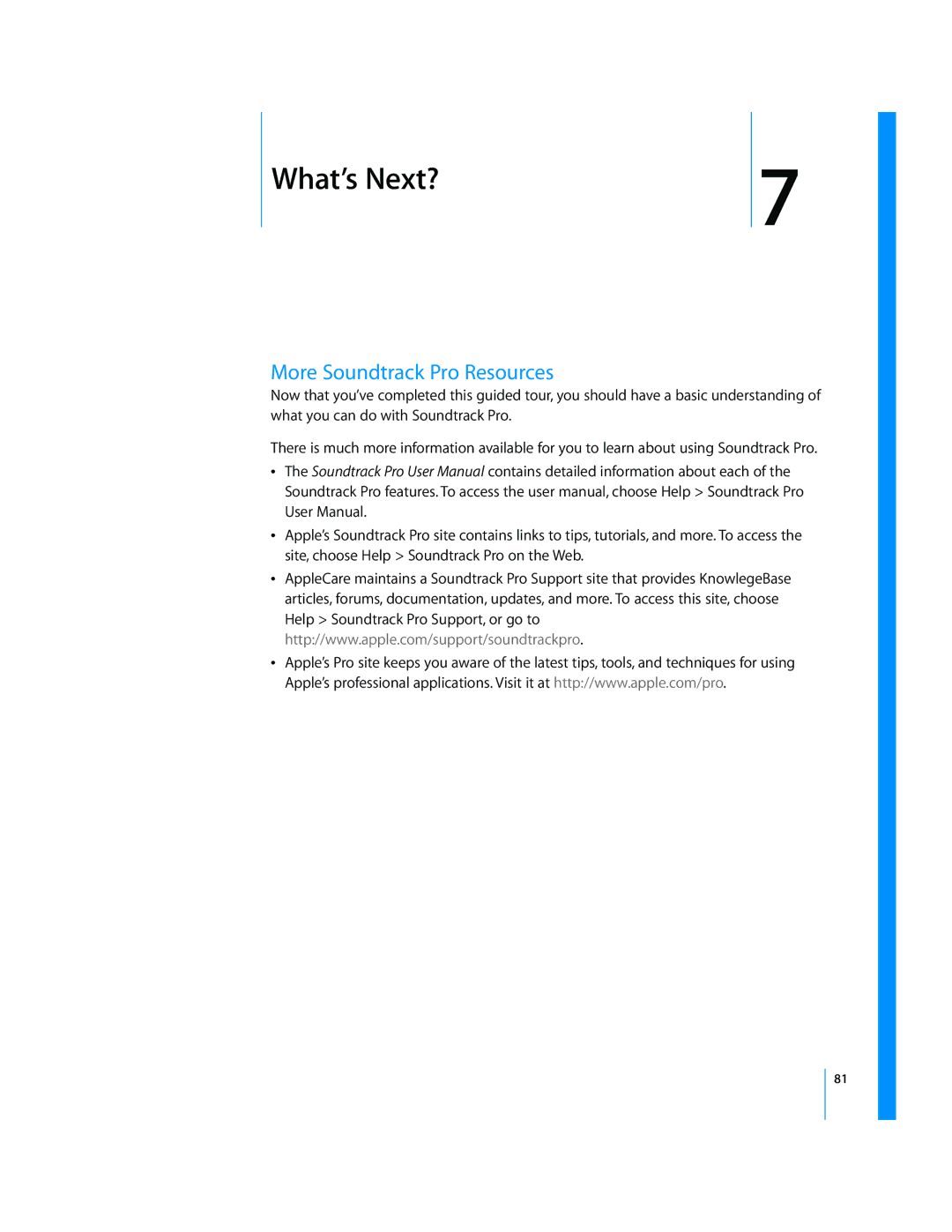 Apple 2 manual 7What’s Next?, More Soundtrack Pro Resources 