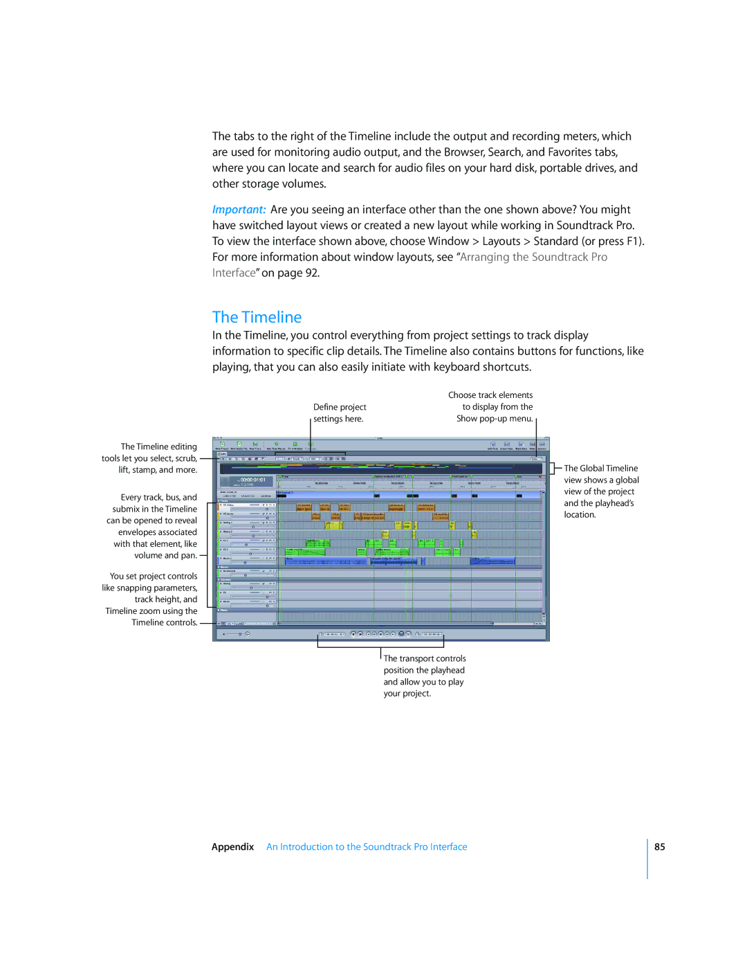 Apple 2 manual Timeline, Define project To display from Settings here 