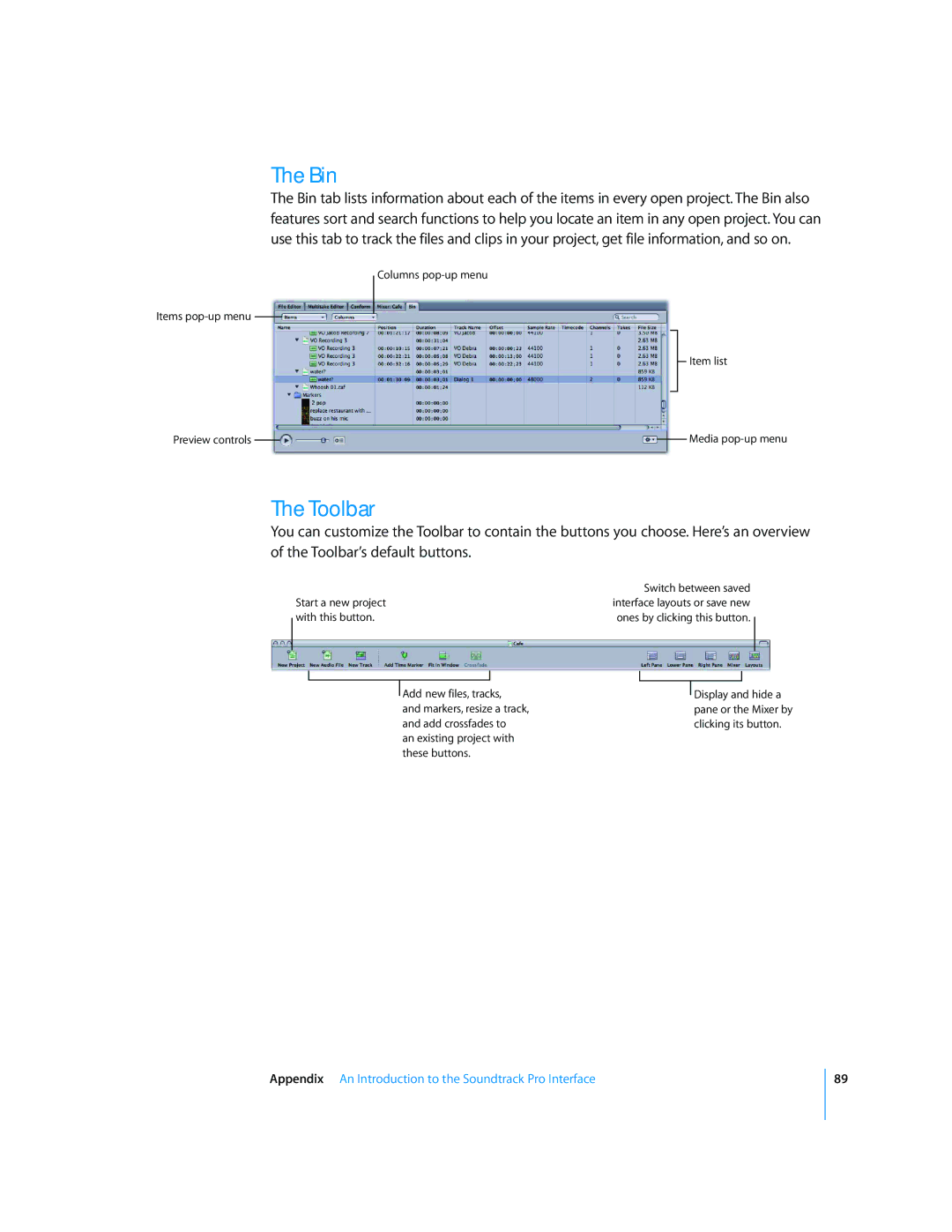 Apple 2 manual Bin, Toolbar 