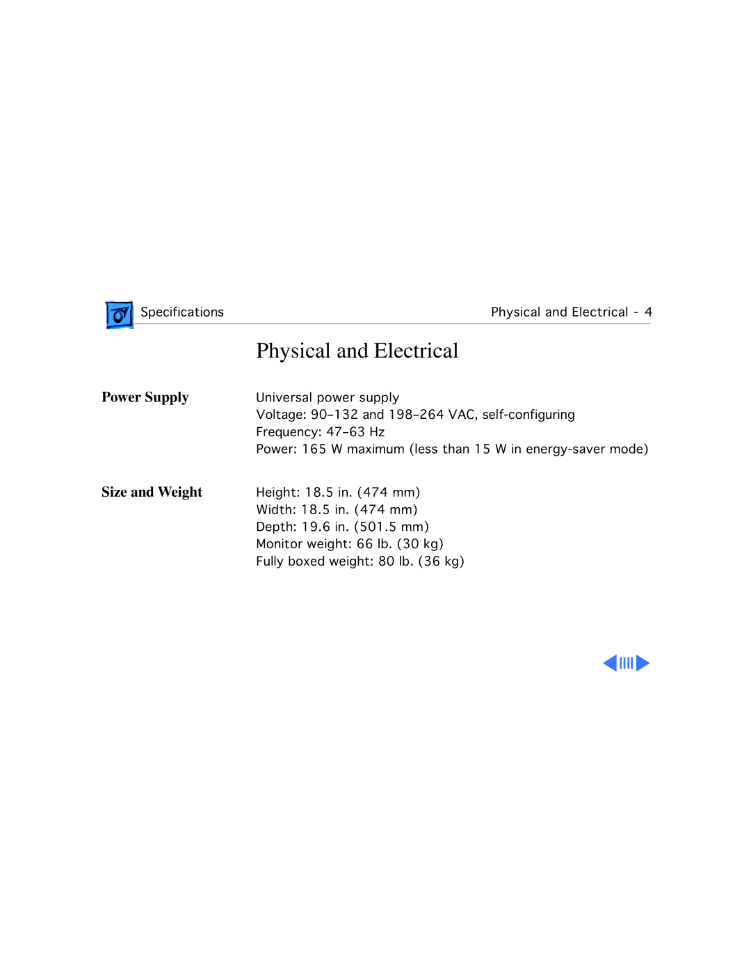 Apple 20 manual Physical and Electrical, Power Supply 