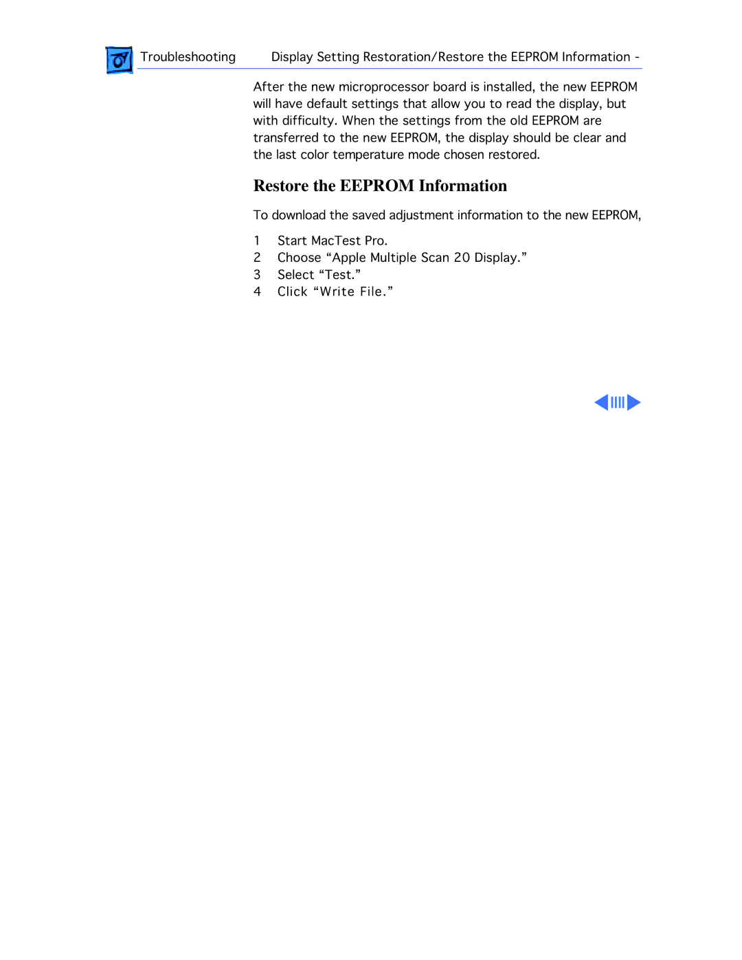 Apple 20 manual Restore the Eeprom Information 