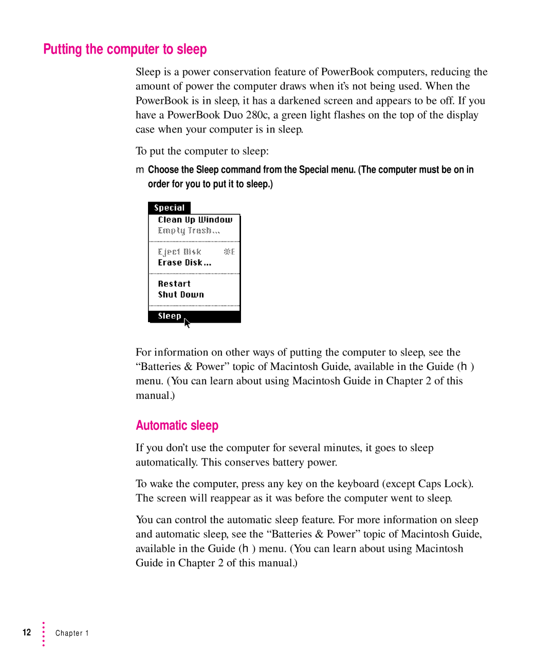 Apple 200 Series manual Putting the computer to sleep, Automatic sleep 