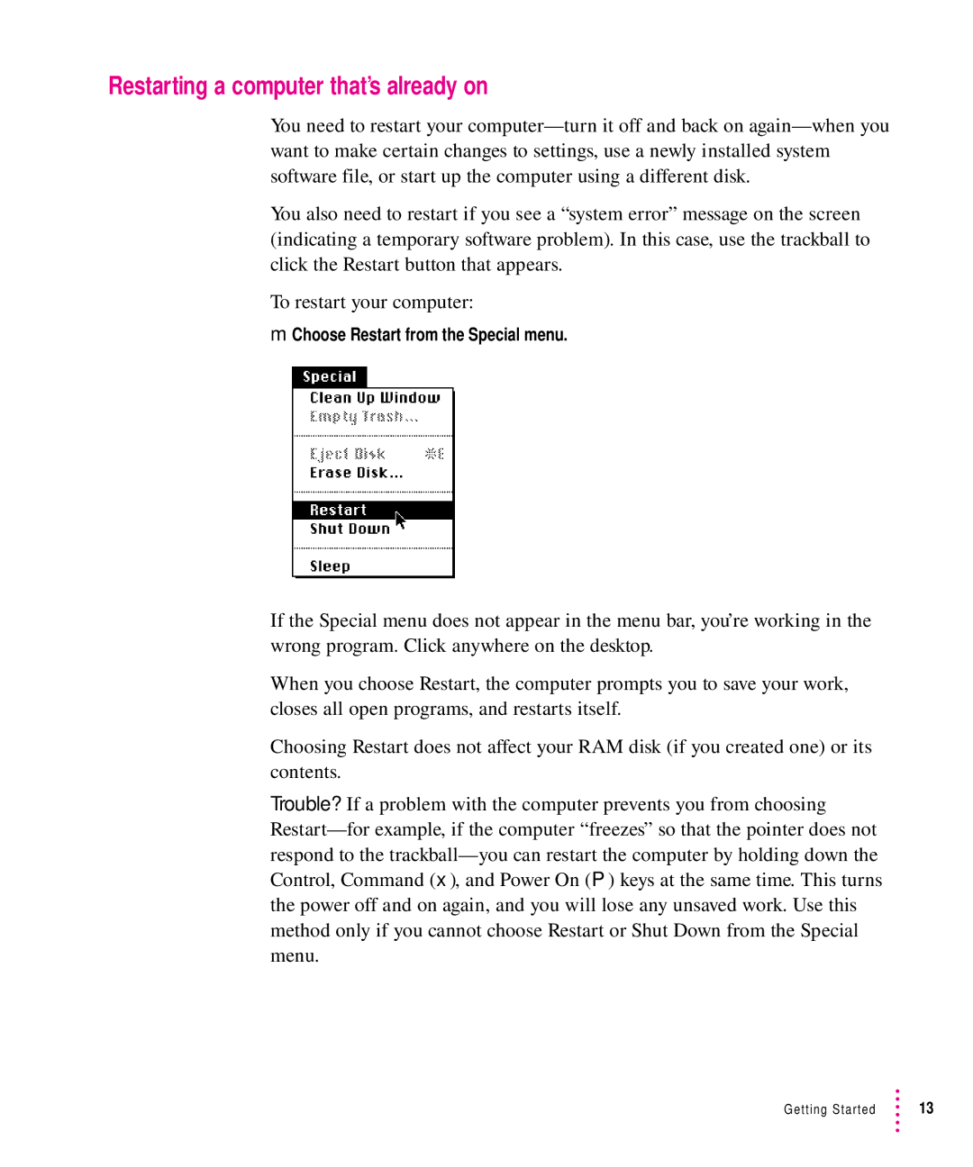 Apple 200 Series manual Restarting a computer that’s already on 