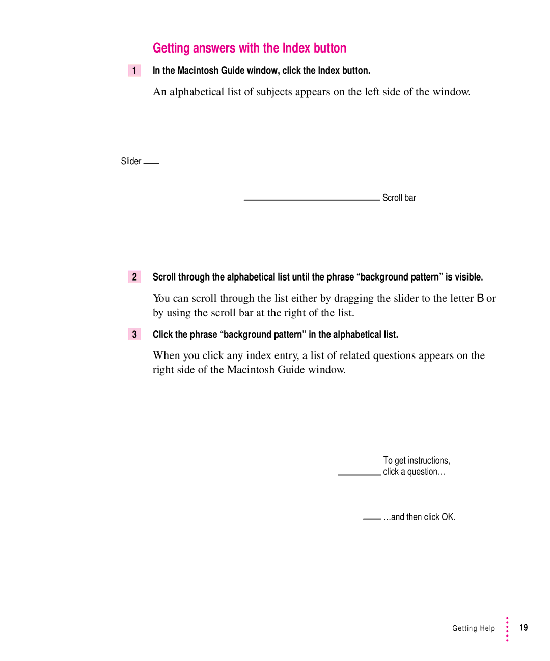 Apple 200 Series manual Getting answers with the Index button 