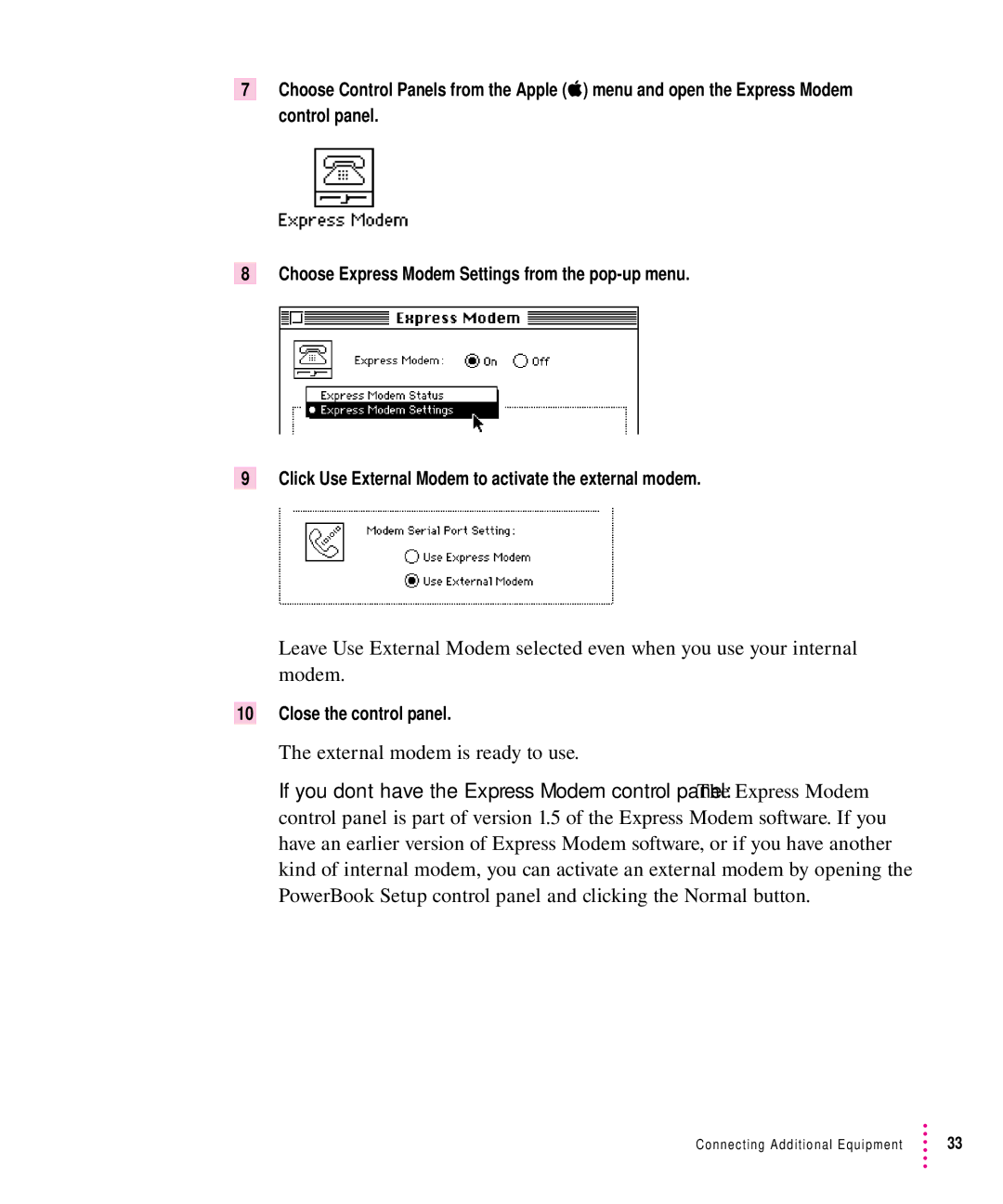 Apple 200 Series manual External modem is ready to use 