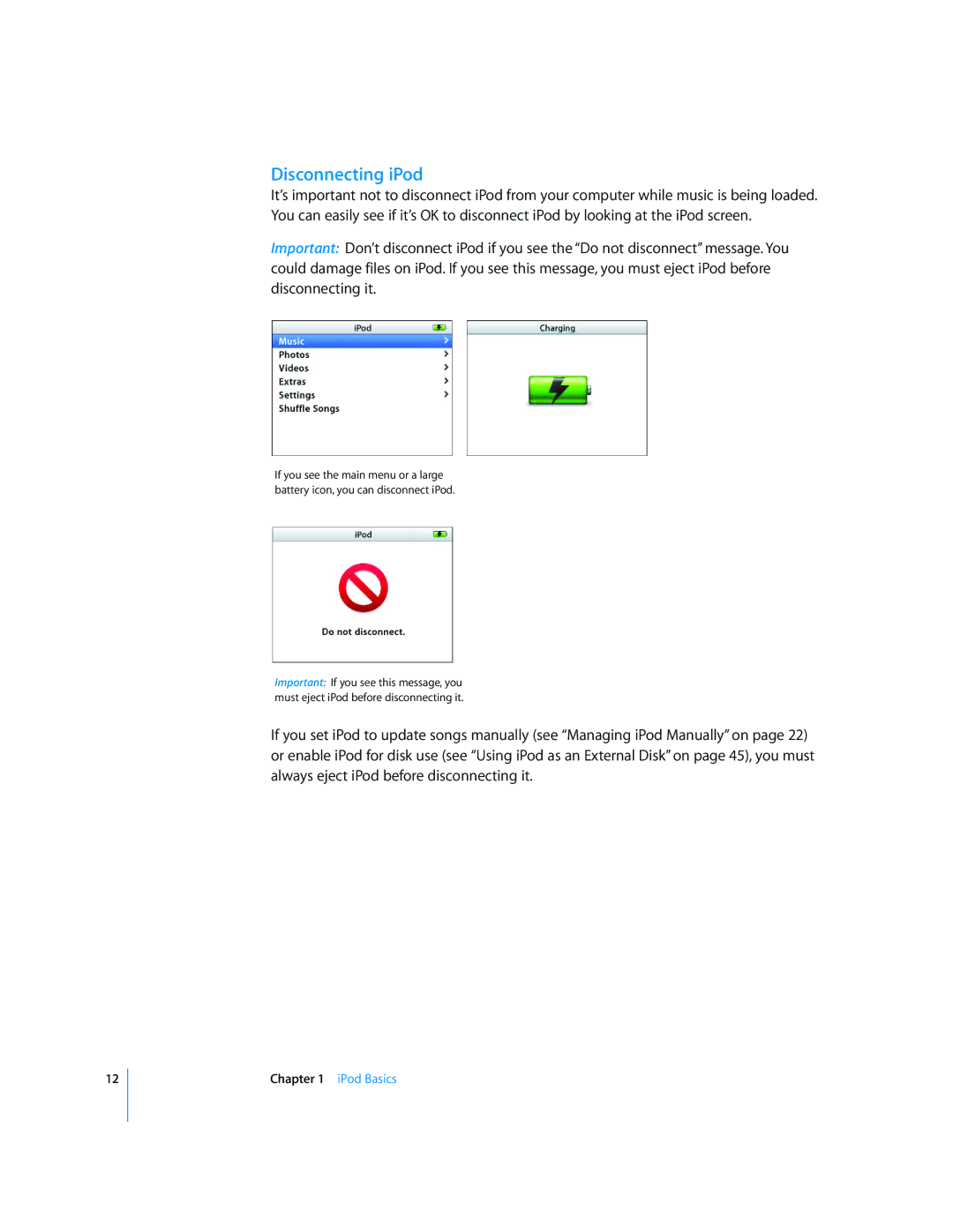 Apple 2006 manual Disconnecting iPod 