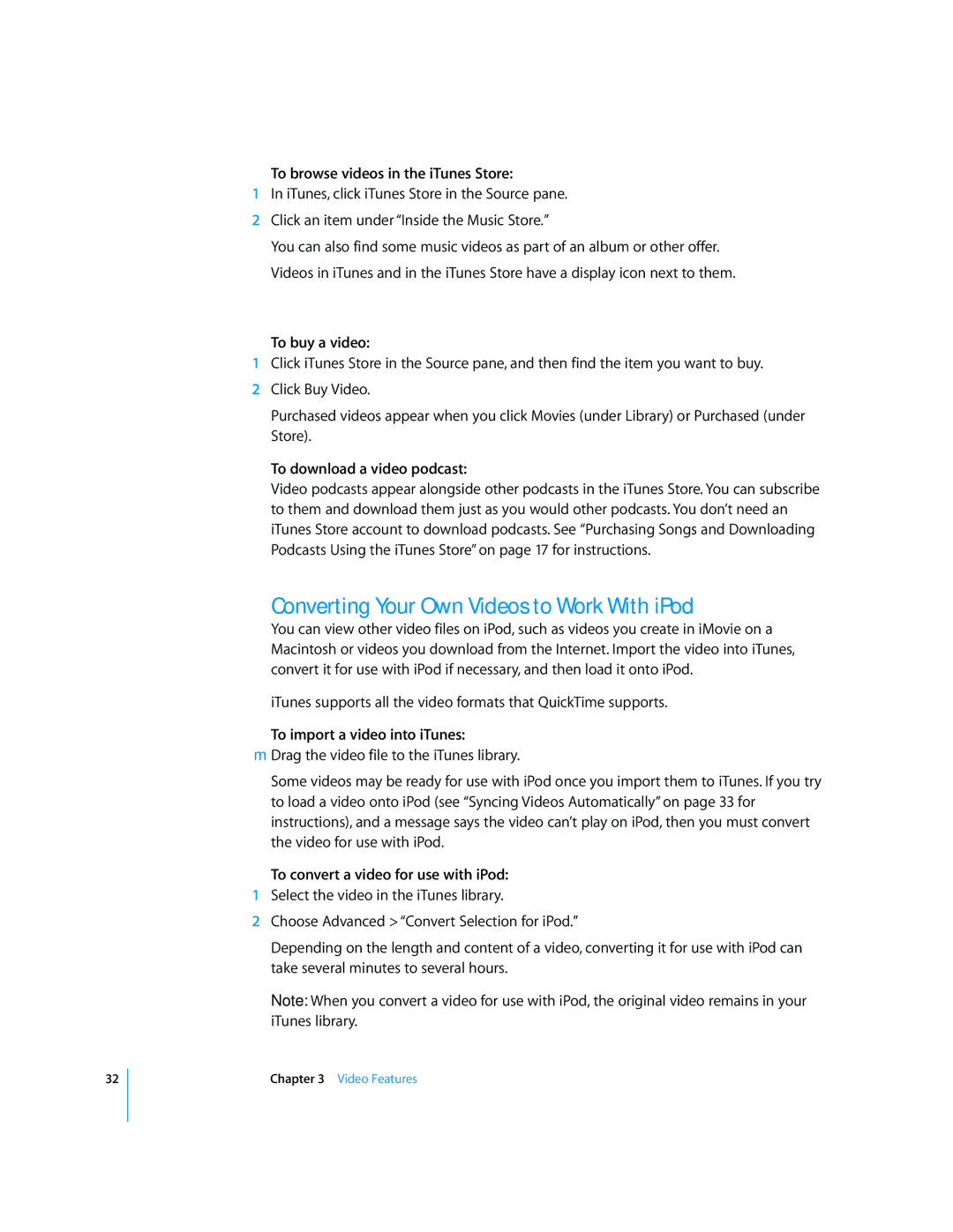 Apple 2006 manual Converting Your Own Videos to Work With iPod 