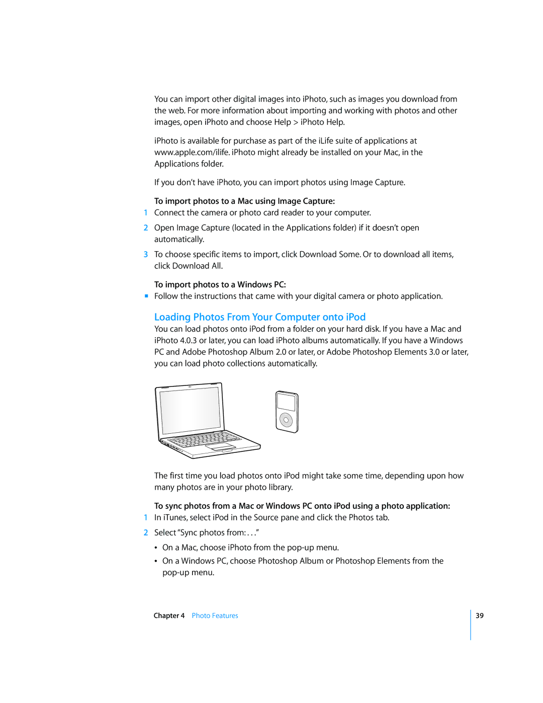 Apple 2006 manual Loading Photos From Your Computer onto iPod, To import photos to a Mac using Image Capture 