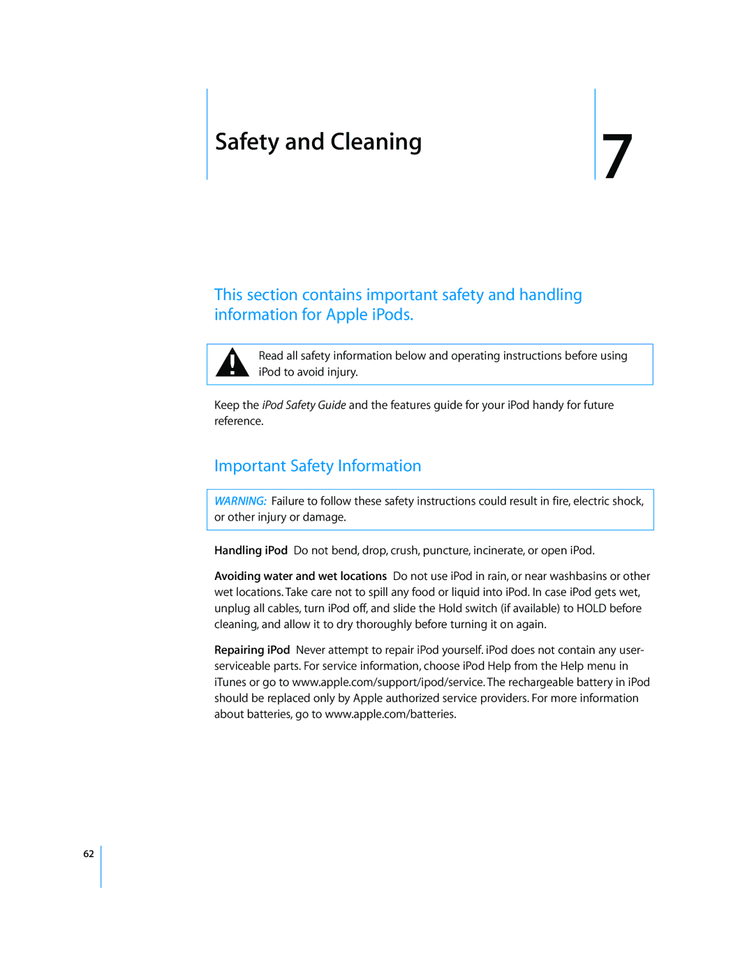 Apple 2006 manual Safety and Cleaning, Important Safety Information 