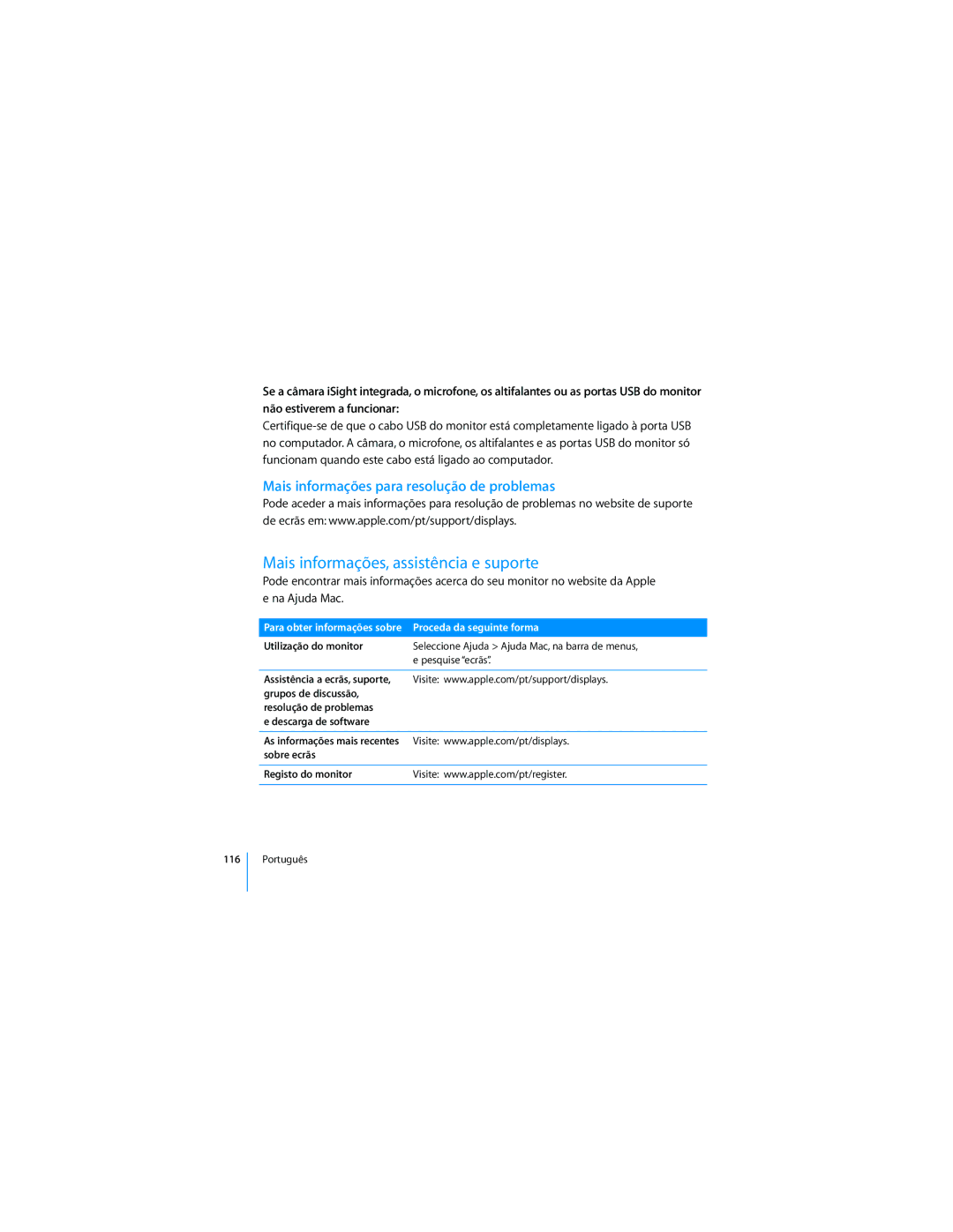 Apple 2008 manual Mais informações, assistência e suporte, Mais informações para resolução de problemas 