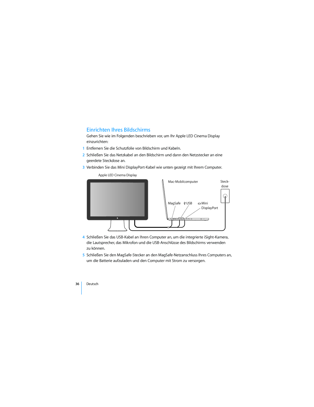 Apple 2008 manual Einrichten Ihres Bildschirms 