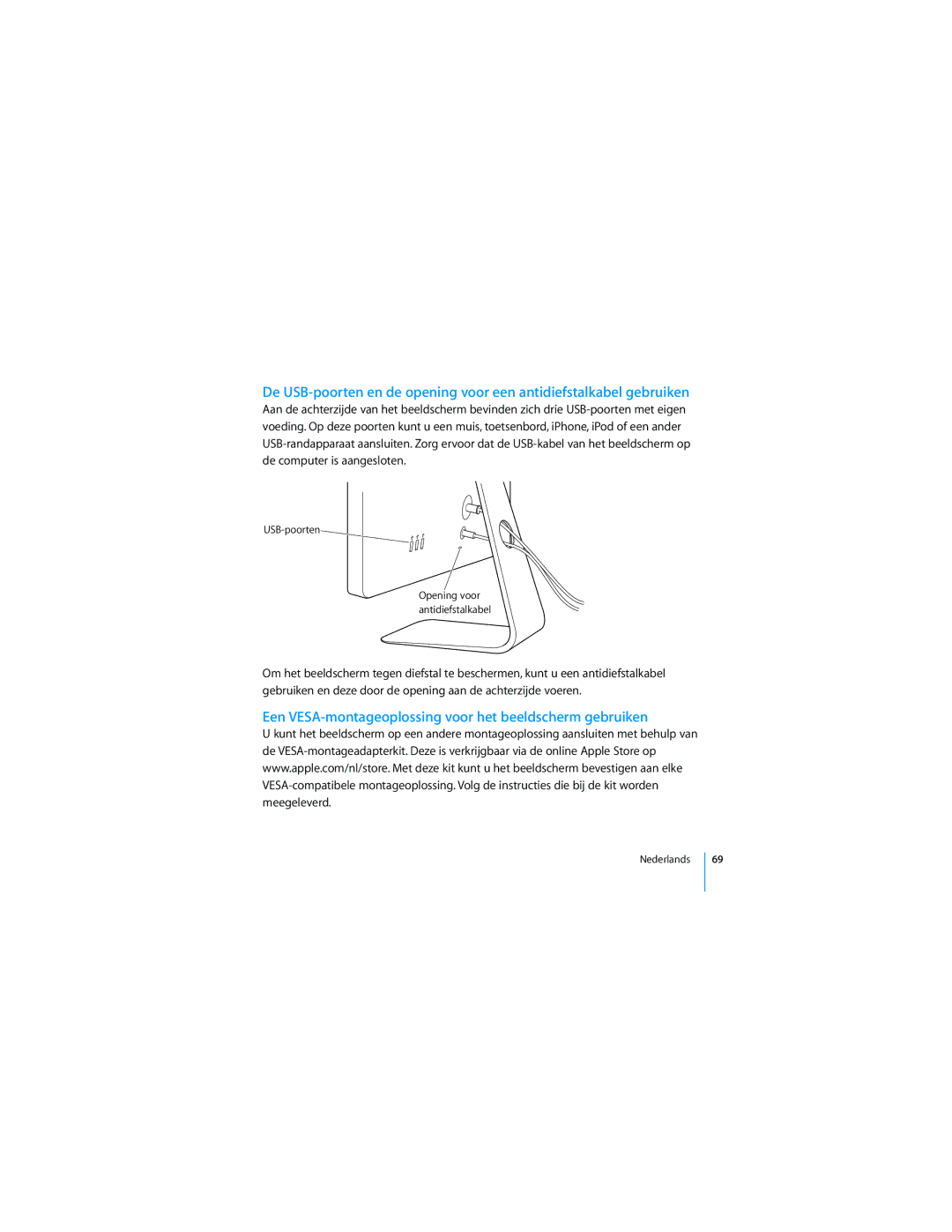 Apple 2008 manual Een VESA-montageoplossing voor het beeldscherm gebruiken 