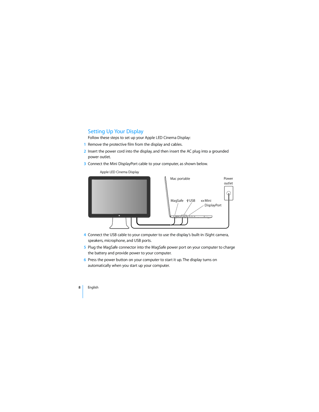 Apple 2008 manual Setting Up Your Display 